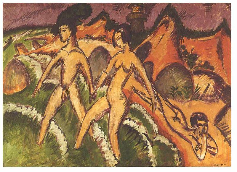 Ernst Ludwig Kirchner Female nudes striding into the sea oil painting image